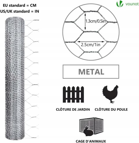 Ogrodzenie z siatki sześciokątne VOUNOT ocynk 1x50M