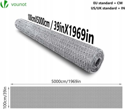 Ogrodzenie z siatki sześciokątne VOUNOT ocynk 1x50M