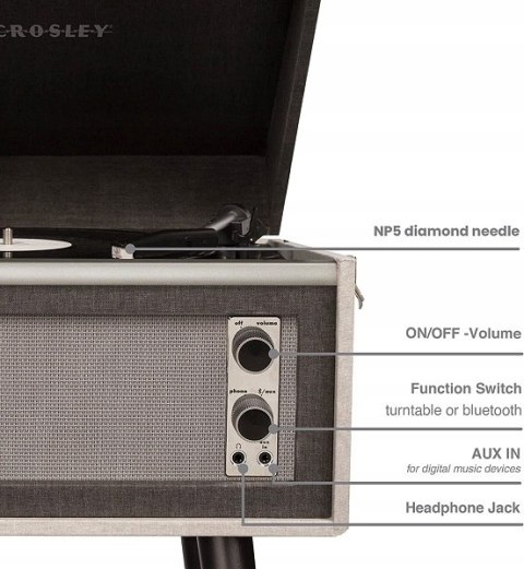 Gramofon Crosley Bermuda 33/45 RPM BT RCA CR6233D-BK4 (N)