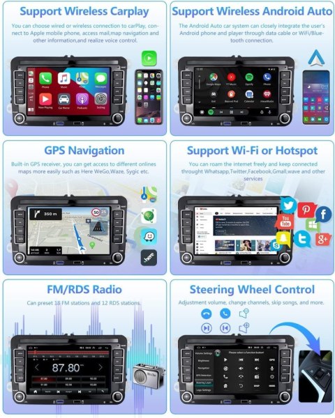 RADIO SAMOCHODOWE HIKITY DO VW SKODA SEAT CARPLAY