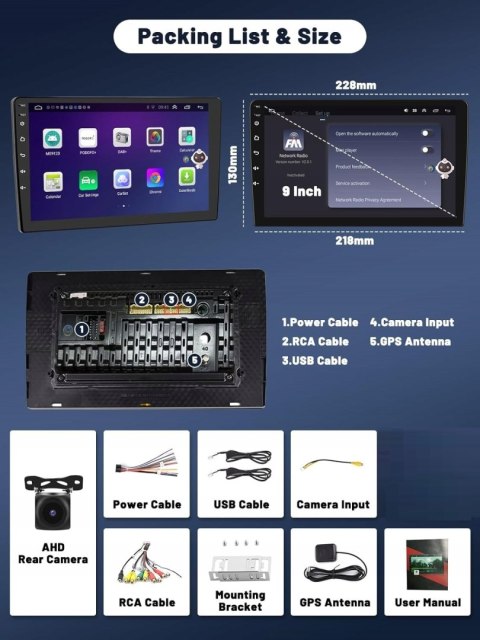 Radio samochodowe Hikity Radio Samochodowe 9" z Androidem Nawigacja 2-DIN