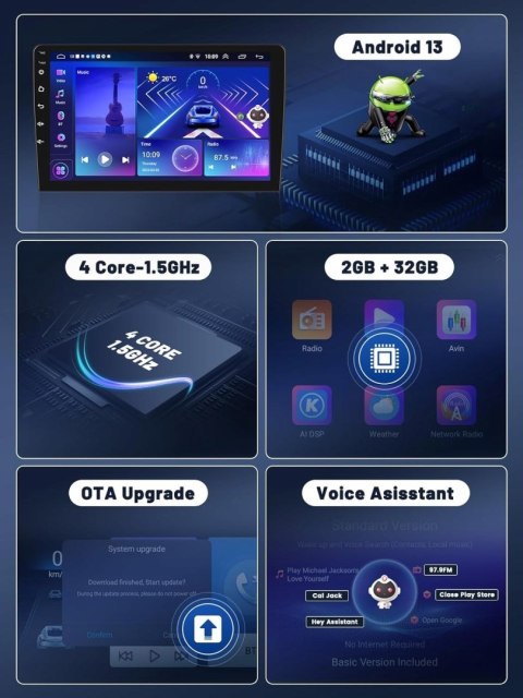 Radio samochodowe Hikity Radio Samochodowe 9" z Androidem Nawigacja 2-DIN