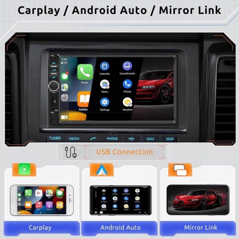 RADIO SAMOCHODOWE HODOZZY 7'' CARPLAY ANDROID BLUETOOTH
