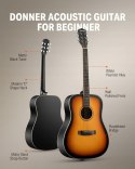 Donner Gitara akustyczna, pełnowymiarowa gitara 4/4, Dreadnought 104 cm