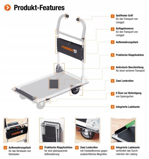 Meister cut-off 8985620 wózek platformowy, nośność do 150 kg