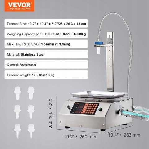 VEVOR Automatyczna maszyna do napełniania płynem Pojemność 30-15000 g