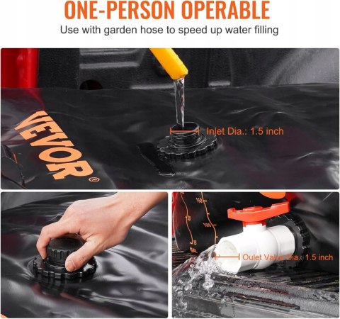 VEVOR Miękki zbiornik na wodę deszczową o pojemności 540 l, składany