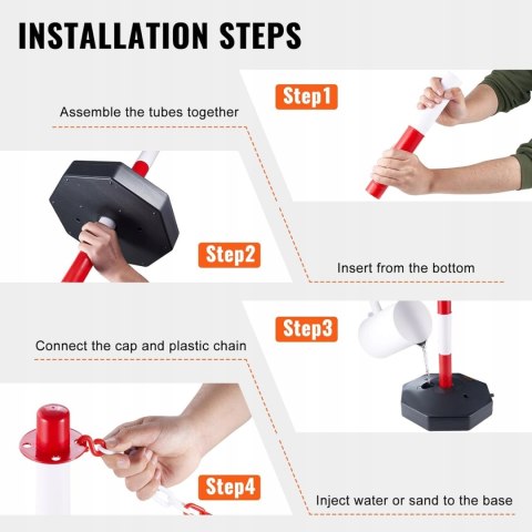 VEVOR Słupek sygnalizacyjny, 4 szt. Słupek ograniczający długi łańcuch 2,4m