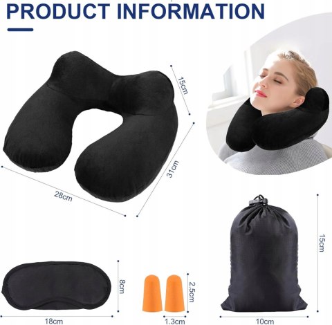 AIQINU NADMUCHIWANY ZAGŁÓWEK PODRÓŻNY czarny