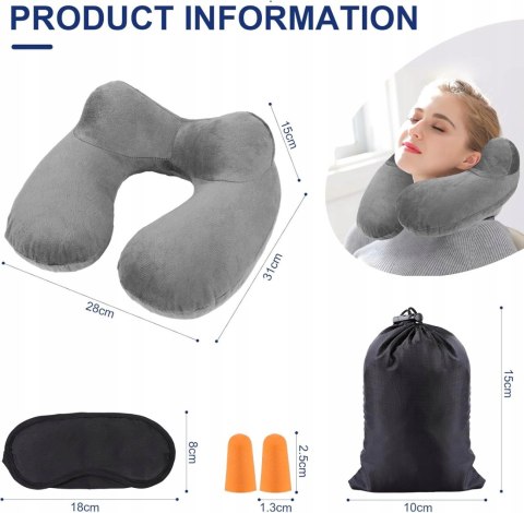 AIQINU NADMUCHIWANY ZAGŁÓWEK PODRÓŻNY szary