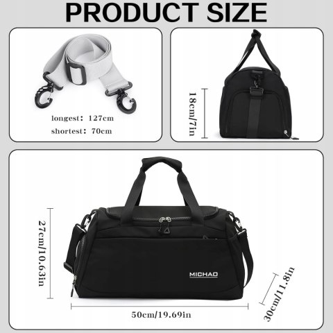 Damcyer torba sportowa pojemna z kieszenią na buty 48 x 23 x 27 cm