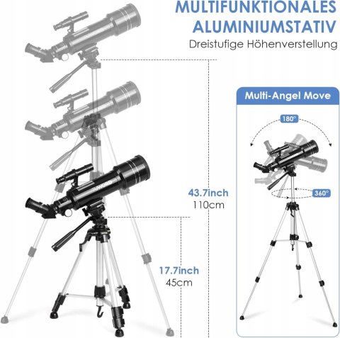 TELESKOP ASTRONOMICZNY 70/400 MM SKŁADANY CZARNY MODEL 40070