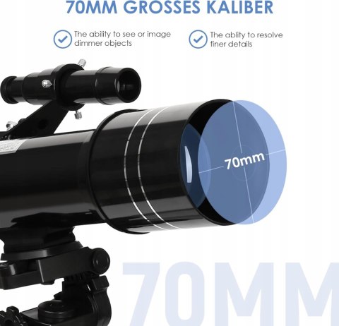 TELESKOP ASTRONOMICZNY TUWORD 70/400 MM SKŁADANY CZARNY MODEL 40070