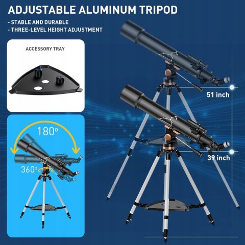 Teleskop ALKINSHUE 800/80 80mm czarny apertura 800mm torba transportowa