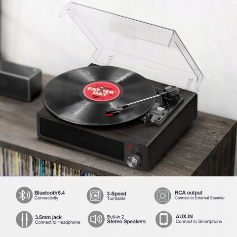 Gramofon winylowy Bluetooth vintage, z wbudowanym głośnikiem FYDEE brązowy