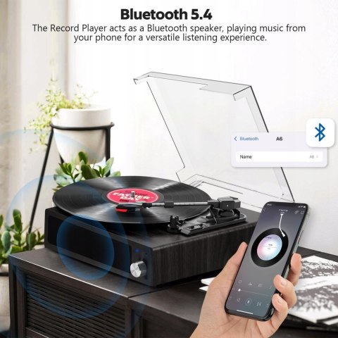 Gramofon winylowy Bluetooth vintage, z wbudowanym głośnikiem FYDEE brązowy