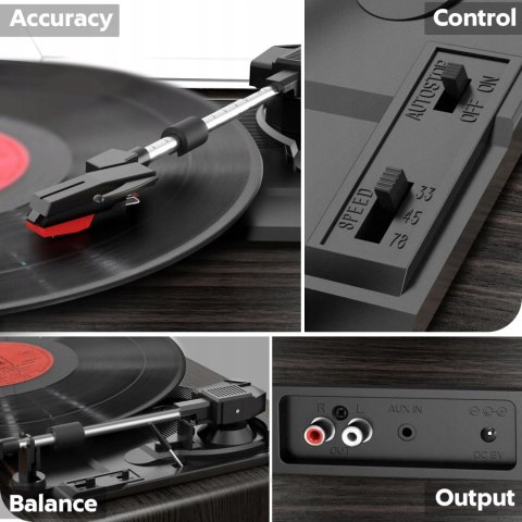 Gramofon winylowy Bluetooth vintage, z wbudowanym głośnikiem FYDEE brązowy