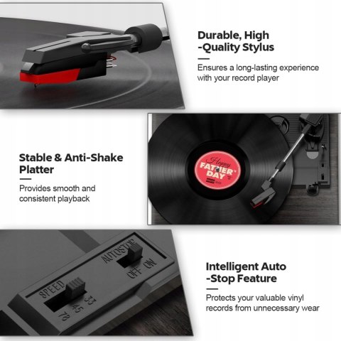 Gramofon winylowy Bluetooth vintage, z wbudowanym głośnikiem FYDEE brązowy