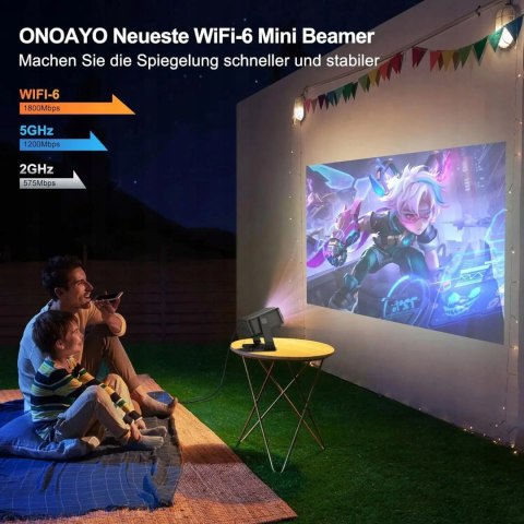 ONOAYO Projektor Mini projektor WiFi6 Bluetooth 5.2 1080 kino domowe