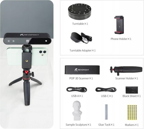 Skaner ręczny Revopoint POP 3D dokładność 0,3 mm, 8 kl./s,