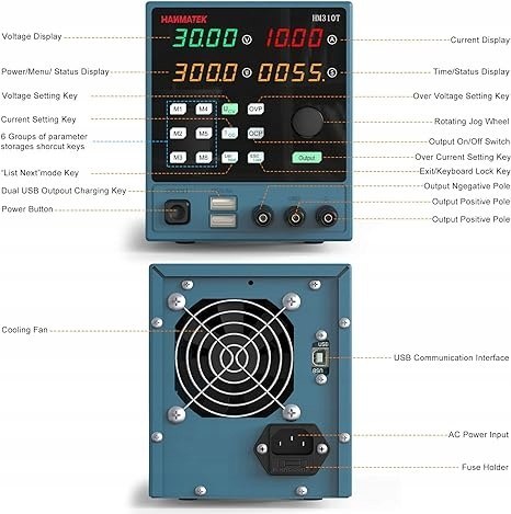 Programowalny zasilacz prądu stałego (0-30 V 0-10 A) HM310T