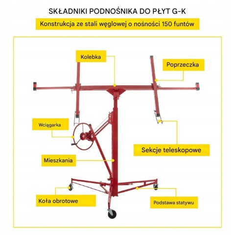 Podnośnik do płyt gipsowych VEVOR LG-021 335 cm 68 kg