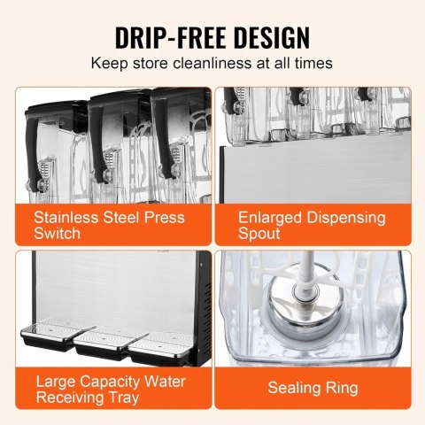 VEVOR Dozownik Napojów 370W 3x12L Do Soków Napoje Lodowe Komercyjne