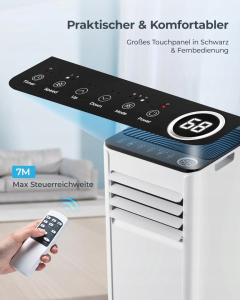 Mobilny klimatyzator EUHOMY 900 BTU z wężem wylotowym, cicha praca OPIS