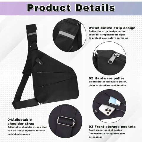 WLLHYF Multi Pockets Torba na klatkę piersiową Crossbody Slim Sling