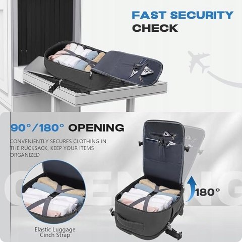 Xkdoai Plecak kabinowy samolotu szary 40 x 20 x 25 kieszeń na laptop 14"