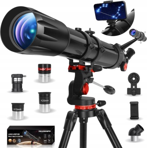 Teleskop Astronomiczny HETEKAN 90900 900mm 240x Azymutalny Barlowa