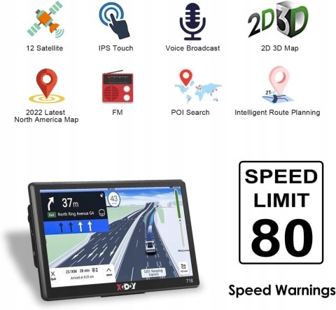 Nawigacja GPS XGODY J727 7 cali dożywotnia aktualizacja map Europy