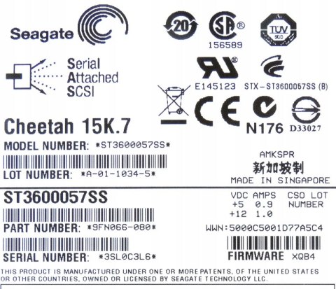 SEAGATE CHEETAH 15K.7 600GB 15K 16MB SAS-2 3.5'' ST3600057SS