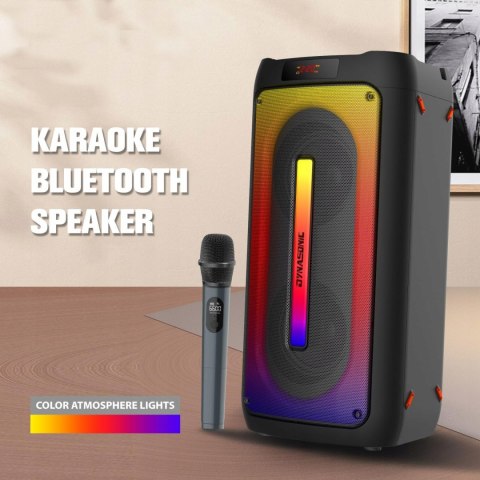 DYNASONIC D30 Bluetooth diody LED Micro-SD radio FM USB 2x mikrofon pilot