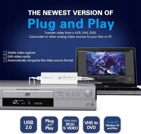 DIGITNOW! USB 2.0 Video Capture Card VHS VCR TV na DVD Converter