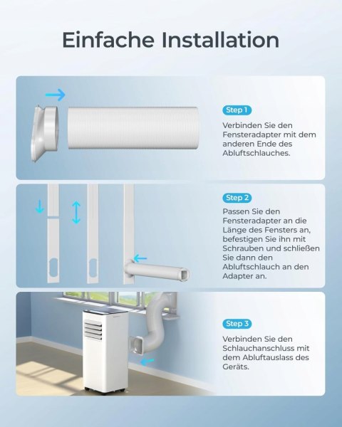 Mobilny klimatyzator EUHOMY 7000 BTU z wężem wylotowym, cicha praca
