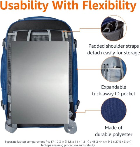 Plecak turystyczny AmazonBasics Carry-On 41-60 l niebieski