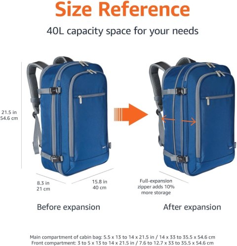 Plecak turystyczny AmazonBasics Carry-On 41-60 l niebieski