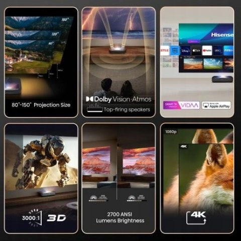 Projektor HISENSE PL2 (3840 x 2160), 2700 ANSI lumen, Wi-Fi, Bluetooth