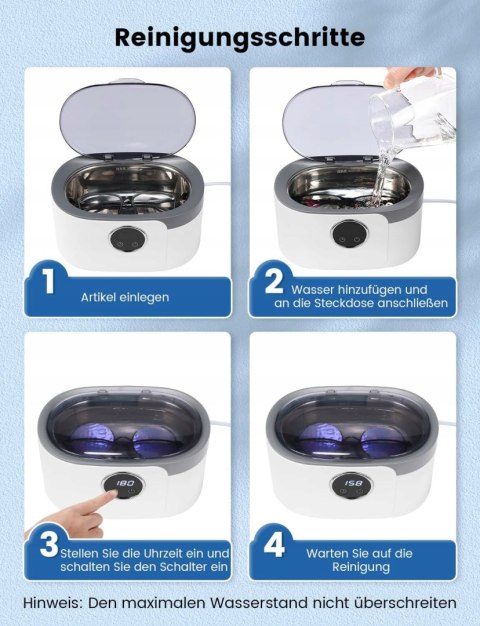 MYJKA ULTRADŹWIĘKOWA 600ML 5 TRYBÓW DO OKULARÓW ZEGARKÓW I BIŻUTERII