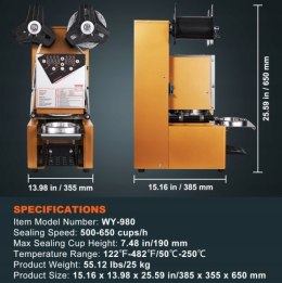 Maszyna do zamykania filiżanek herbaty rozmiar kubka: 75/90/95 mm Złoty
