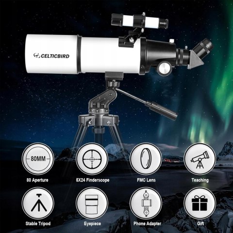 Teleskop astronomiczny Celticbird 80/600 z plecakiem i adapterem na telefon