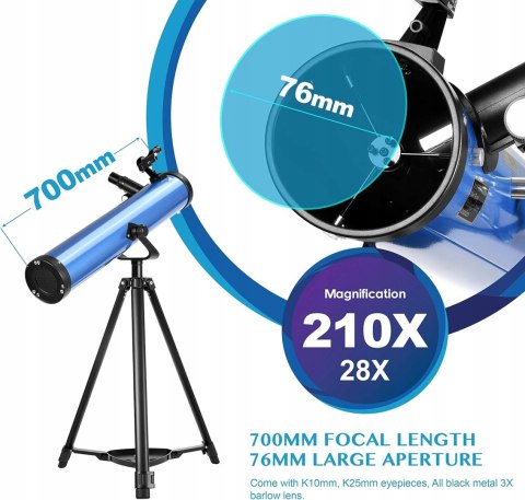 Teleskop astronomiczny AOMEKIE 76/700 76/700 AZ 700 mm