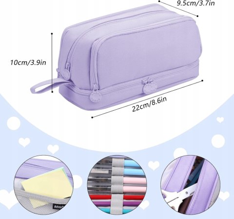 Czterokomorowy piórnik saszetka Eucomir fioletowy 22 x 9,5 x10 cm