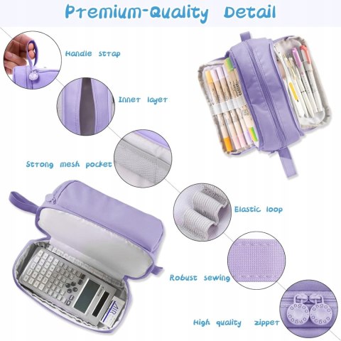 Czterokomorowy piórnik saszetka Eucomir fioletowy 22 x 9,5 x10 cm