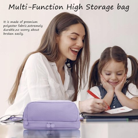 Czterokomorowy piórnik saszetka Eucomir fioletowy 22 x 9,5 x10 cm