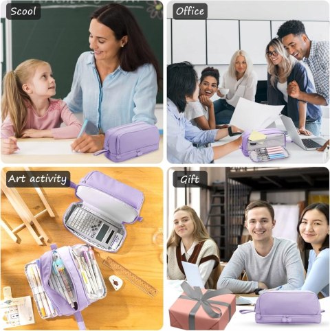 Czterokomorowy piórnik saszetka Eucomir fioletowy 22 x 9,5 x10 cm