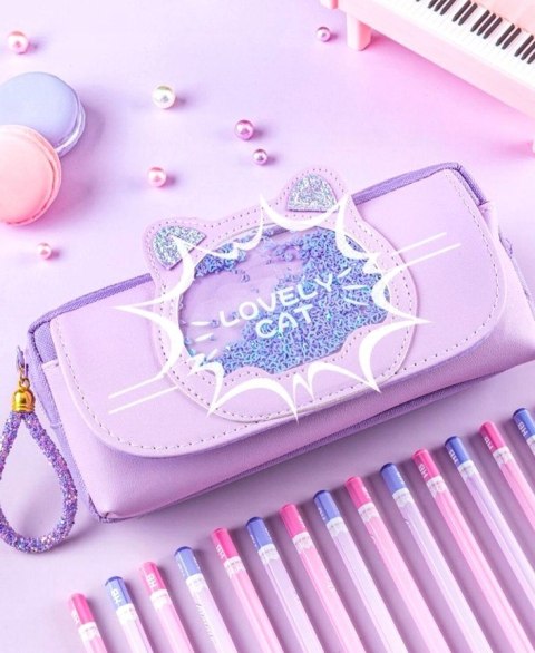 Piórnik szkolny koci brelok kot kosmetyczka szkoła tuba rozkładany saszetka