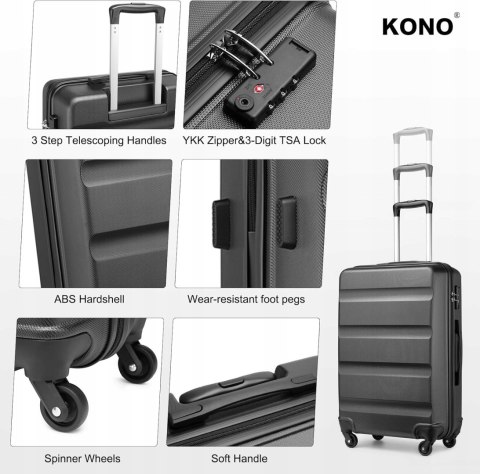 Zestaw 3 walizek KONO ABS+PC Szare
