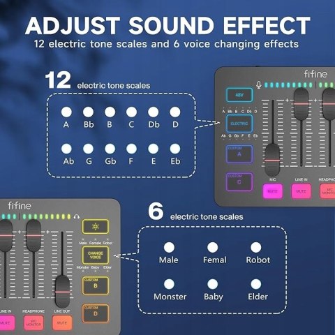 FIFINE Mikser audio do gier, streaming RGB PC